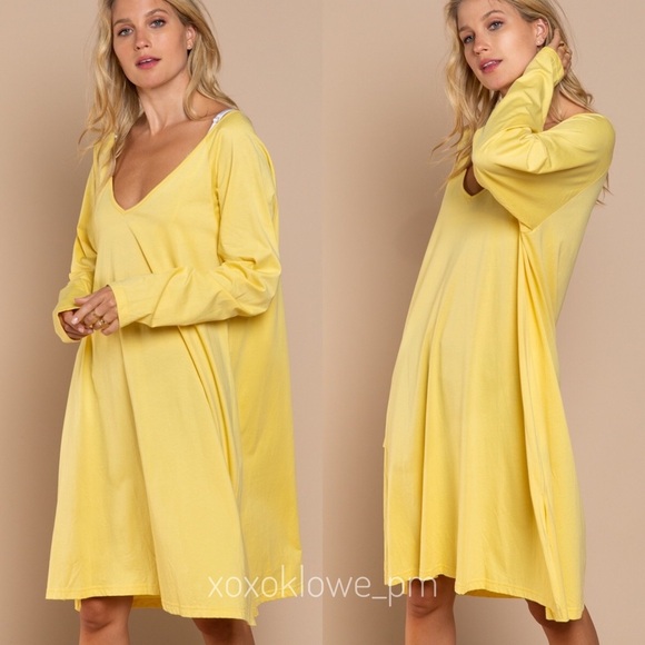 LAST ONE POL Yellow Lightweight Sweatshirt Midi Dress Oversized - Picture 3 of 8